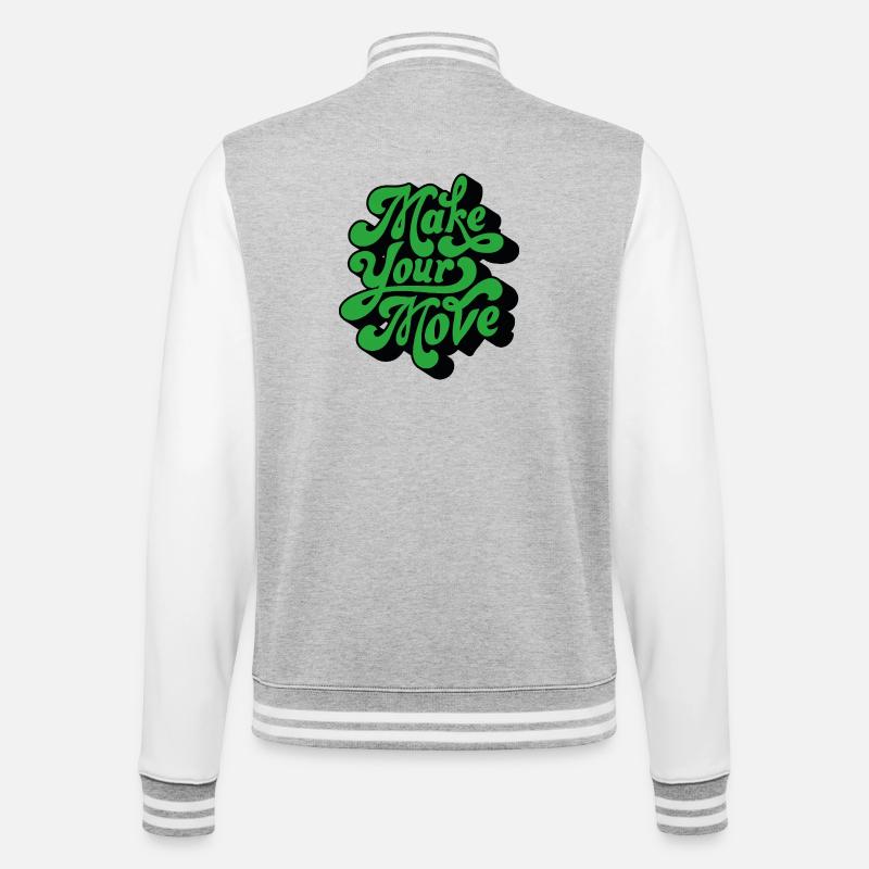 Mach deinen Schritt – Retro Handtext - College-Sweatjacke - Grau meliert/Weiß
