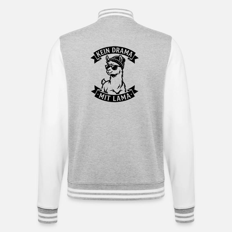 Kein Drama mit Lama - College-Sweatjacke - Grau meliert/Weiß