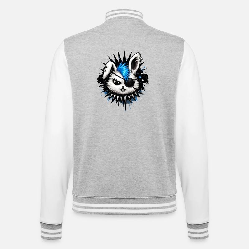 Lapin punk avec crête et cache-œil - Veste Teddy - gris chiné / blanc