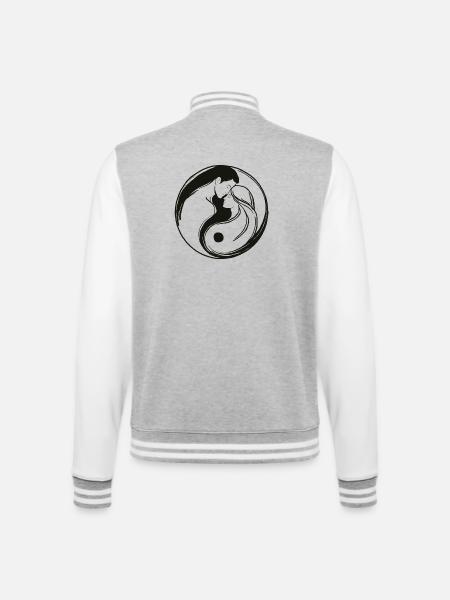Yin Yang, Male and Female Energy in Balance - College Sweat Jacket - heather grey/white