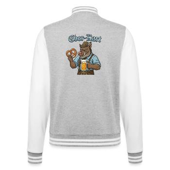 Eber-Hart Bierheld mit Brezel - College-Sweatjacke - Grau meliert/Weiß - Hinten - Marisol (170cm)