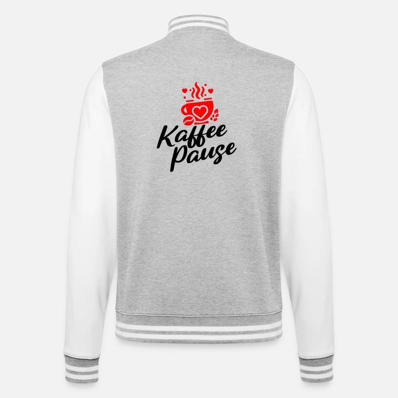 Kaffee Pause - Kaffeebecher mit Herzmotiv - College-Sweatjacke - Grau meliert/Weiß