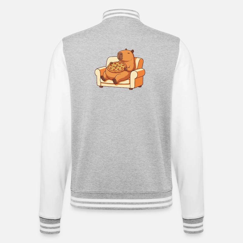 Pizza Capybara sur le canapé - Veste Teddy - gris chiné / blanc