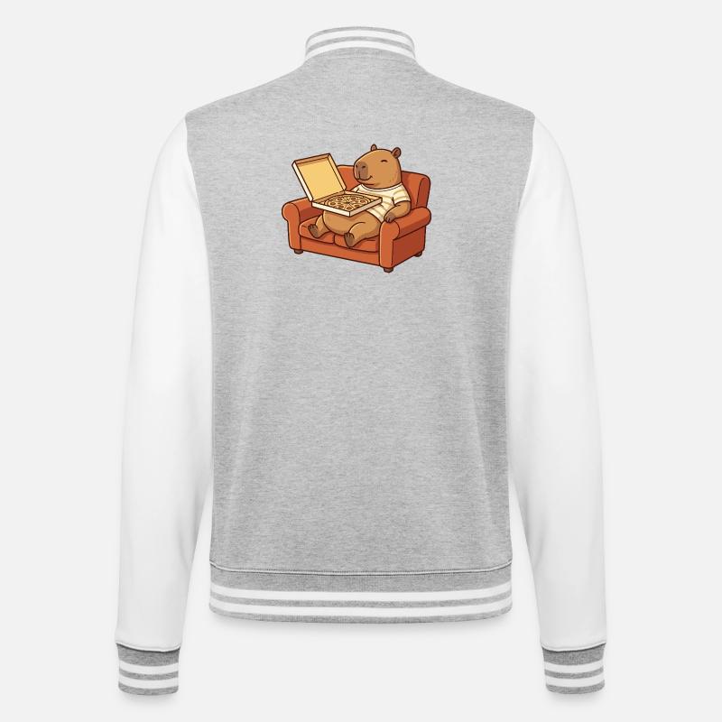 Capybara Sofa Pizza gemütliches Tierdesign - College-Sweatjacke - Grau meliert/Weiß