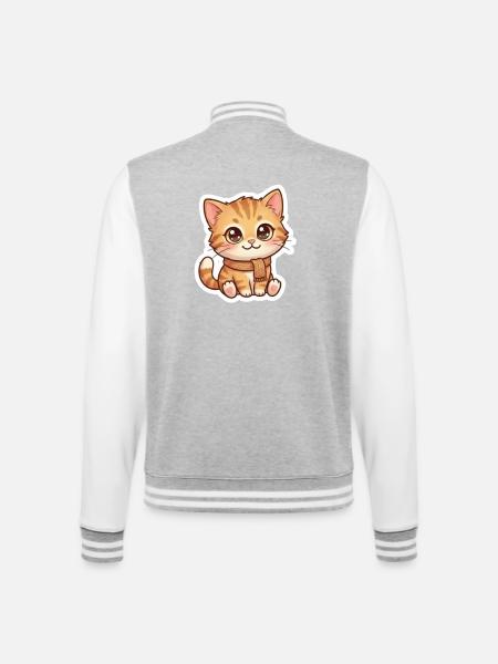 Cozy Orange Kitten in Scarf - College Sweat Jacket - heather grey/white