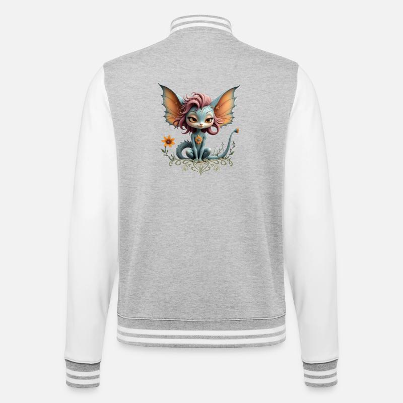 Blauer Drache mit blumigen Flügeln - College-Sweatjacke - Grau meliert/Weiß