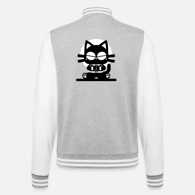 Zen Cat Meditation Minimal Design - College Sweat Jacket - heather grey/white