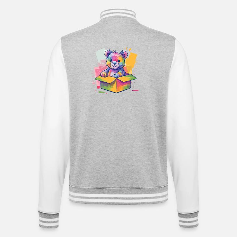 Rainbow Bear in a Box - College Sweat Jacket - heather grey/white