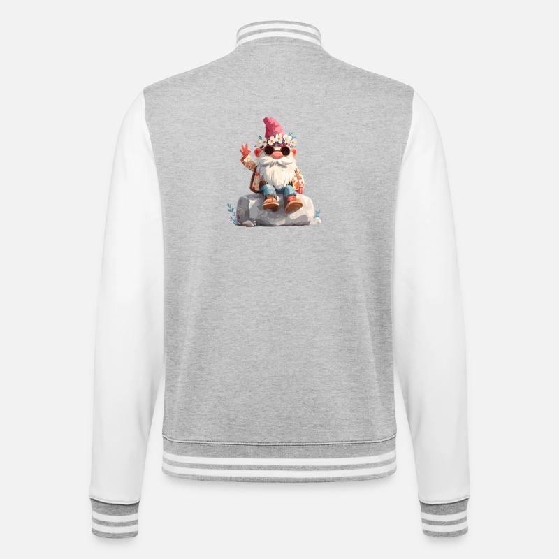 Sommergnom mit Blumenkranz - College-Sweatjacke - Grau meliert/Weiß