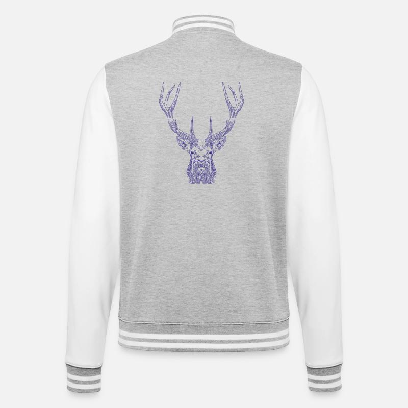 Tech Deer – Geometrischer Hirsch in Blau - College-Sweatjacke - Grau meliert/Weiß