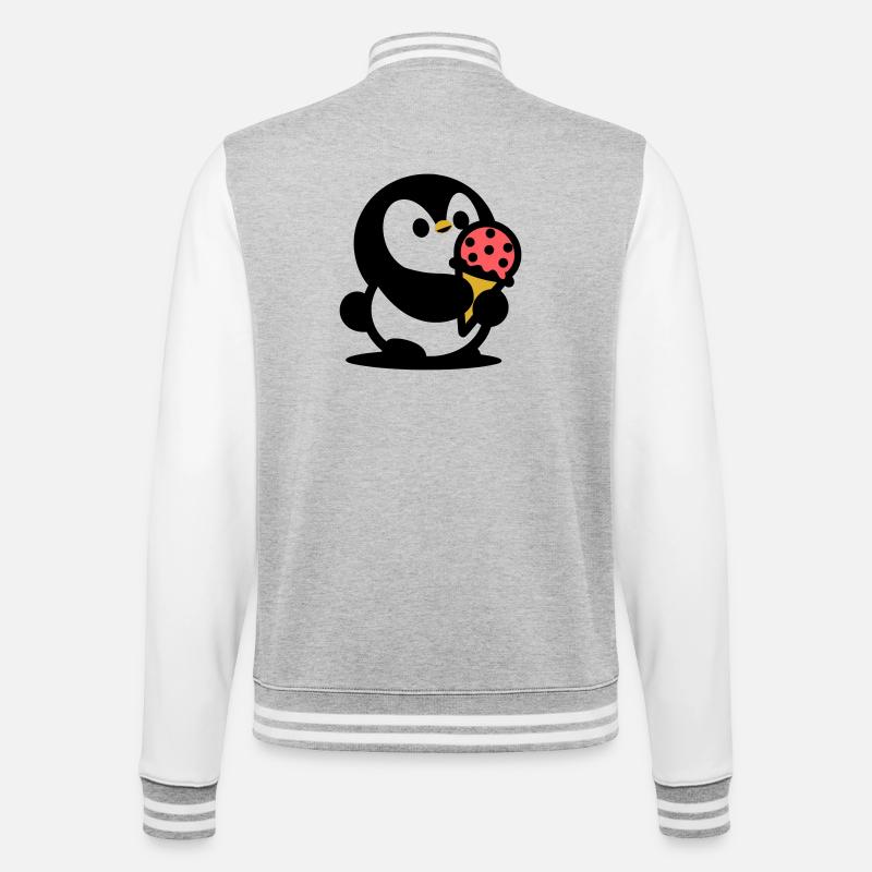 Kleiner Pinguin mit Eis - College-Sweatjacke - Grau meliert/Weiß