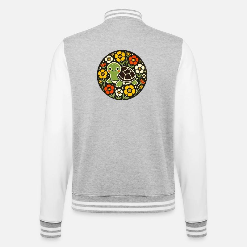 Tiny Turtle Amid Floral Circle - College Sweat Jacket - heather grey/white