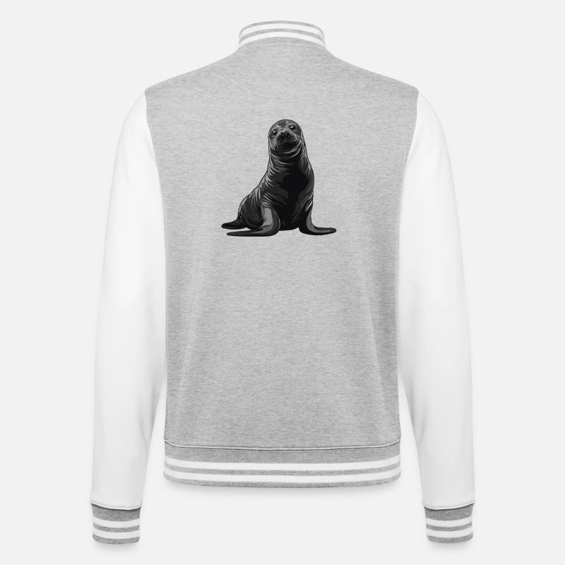 Graue Robbenillustration mit neugierigem Blick - College-Sweatjacke - Grau meliert/Weiß