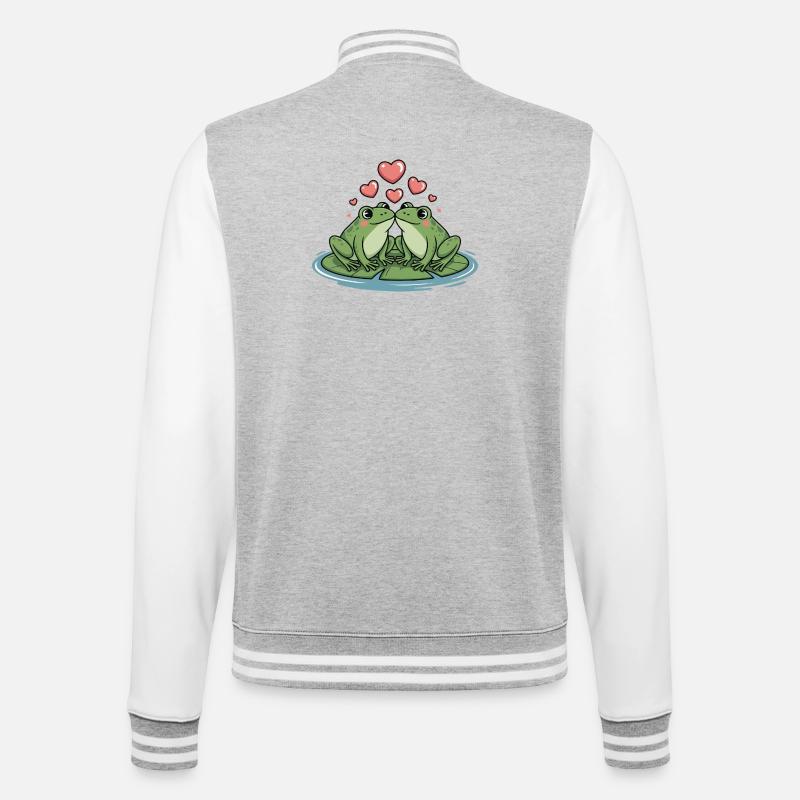 Frosch Paar Herz - College-Sweatjacke - Grau meliert/Weiß