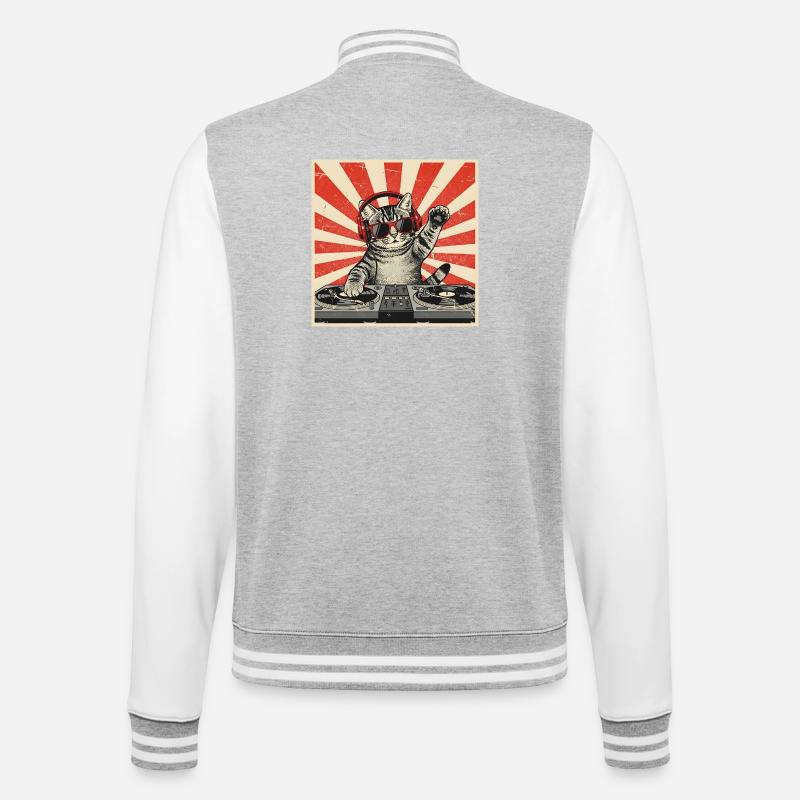 Cat DJ Pop Art rétro - Veste Teddy - gris chiné / blanc
