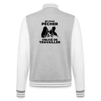 Guadeloupe Fisherman Gift - Gwada Fisherman T-shirt - College Sweat Jacket - heather grey/white - Back - Marisol (170cm)