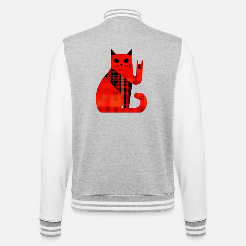 Red Cat Plaid Pattern Modern - College Sweat Jacket - heather grey/white