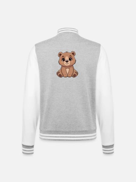 Cuddly Bear Cartoon - Cute Brown - College Sweat Jacket - heather grey/white