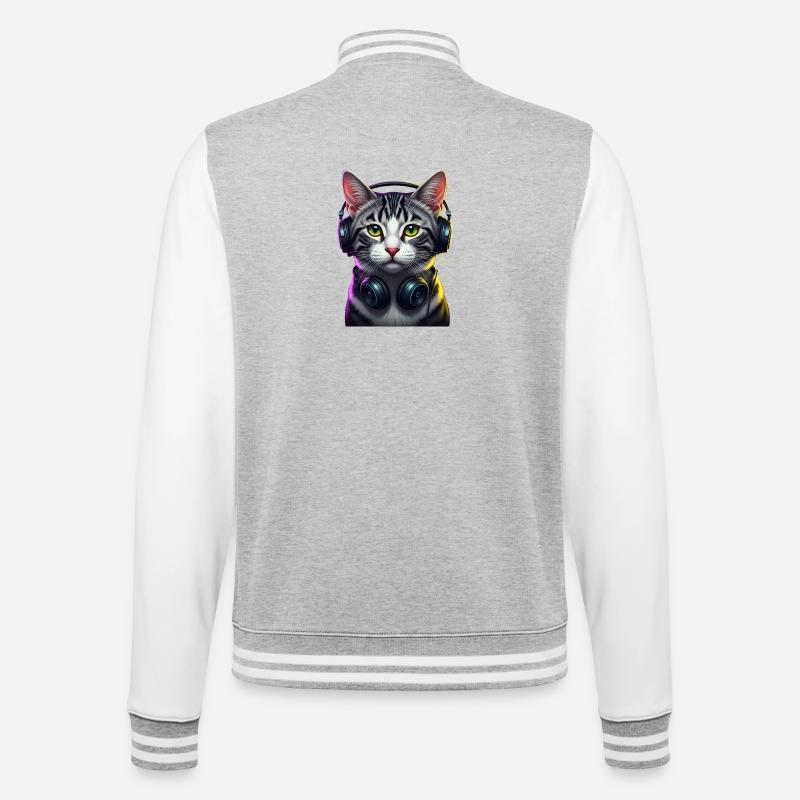 KatzenDJ Neon Kopfhörer Music lover cat - College-Sweatjacke - Grau meliert/Weiß