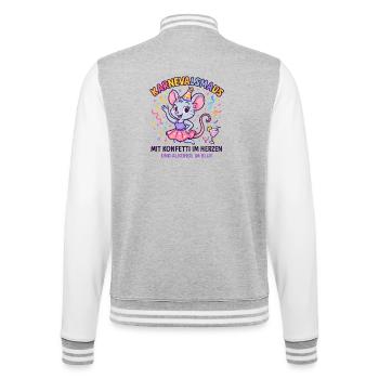 Karneval Maus Konfetti Herz Spruch Fastnacht  - College-Sweatjacke - Grau meliert/Weiß - Hinten - Marisol (170cm)