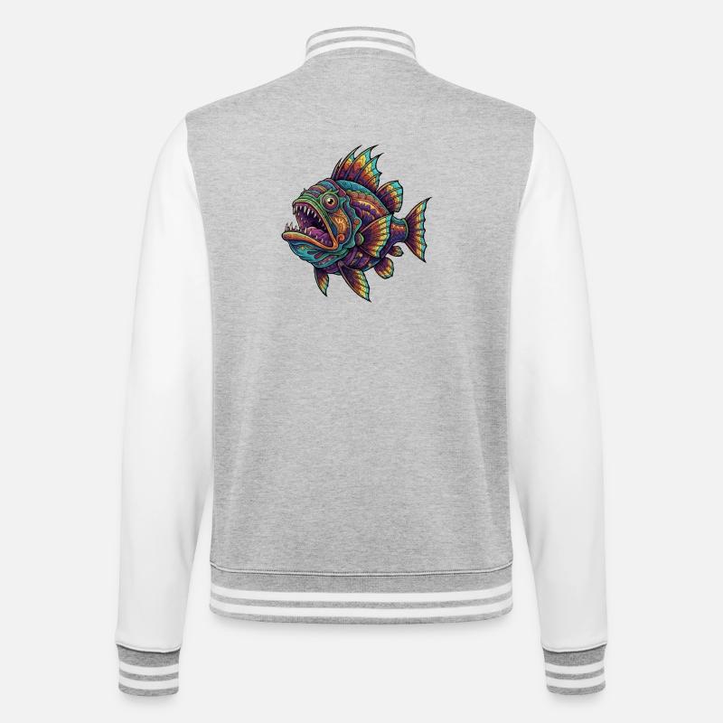 Rainbow Fish with Pattern - College Sweat Jacket - heather grey/white