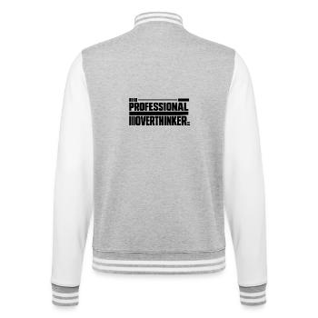Introvertiert professional Overthinker - College-Sweatjacke - Grau meliert/Weiß - Hinten - Marisol (170cm)