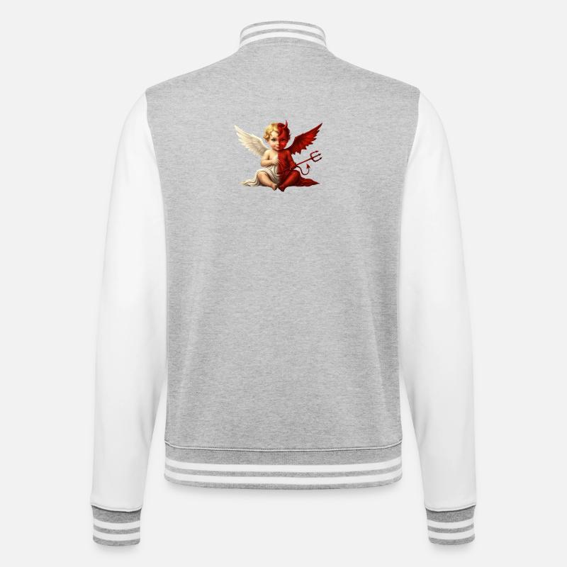 Dual Angel Devil Cherub - College Sweat Jacket - heather grey/white