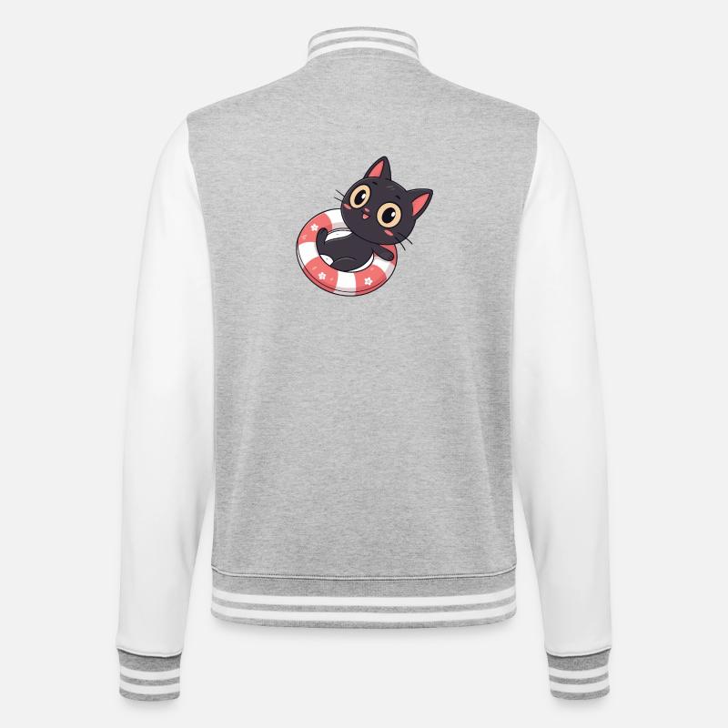 Chat noir sur bouée fleurs - Veste Teddy - gris chiné / blanc