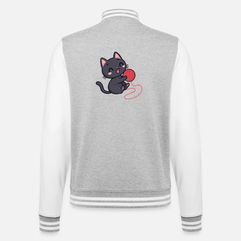 Red wool kitten soft pattern - College Sweat Jacket - heather grey/white