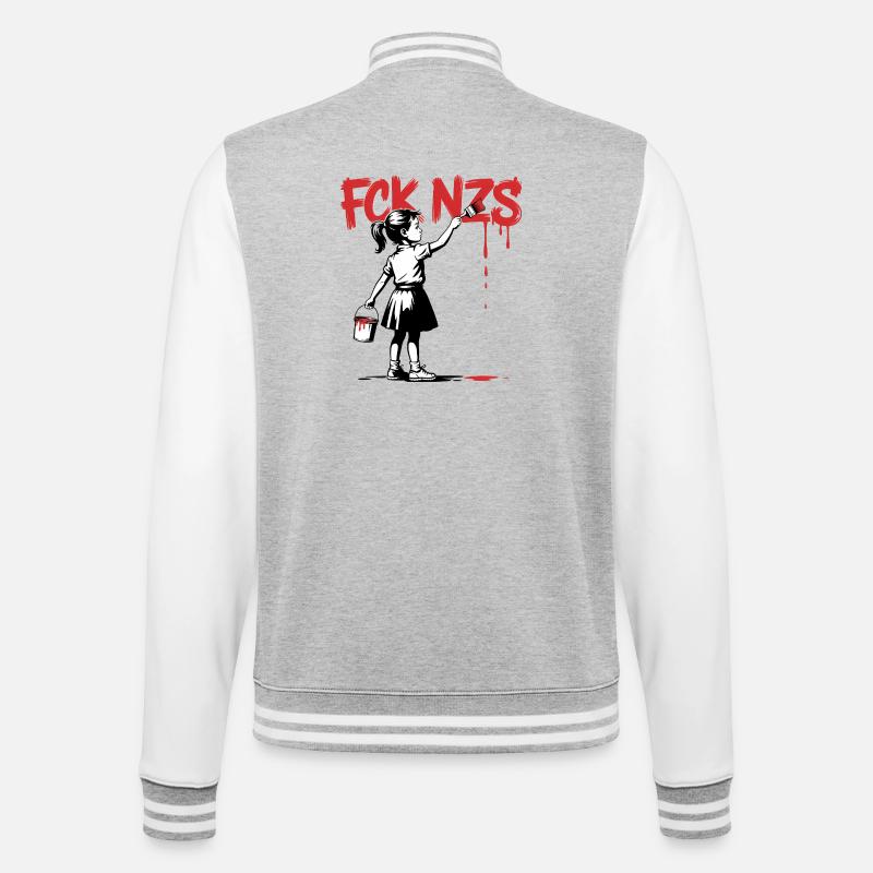 F*ck Nazis – Antifaschistischer Tee - College-Sweatjacke - Grau meliert/Weiß