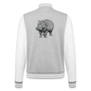 Graue Hippo Linienkunst - College-Sweatjacke - Grau meliert/Weiß - Hinten - Marisol (170cm)