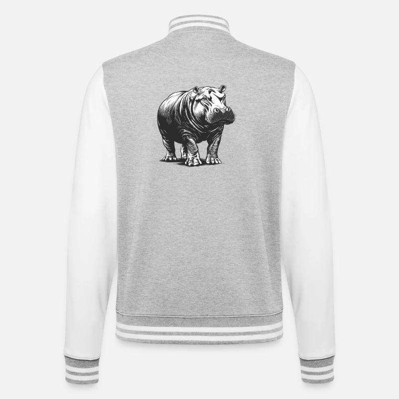 Hippo Linienstil Schwarzweiß - College-Sweatjacke - Grau meliert/Weiß