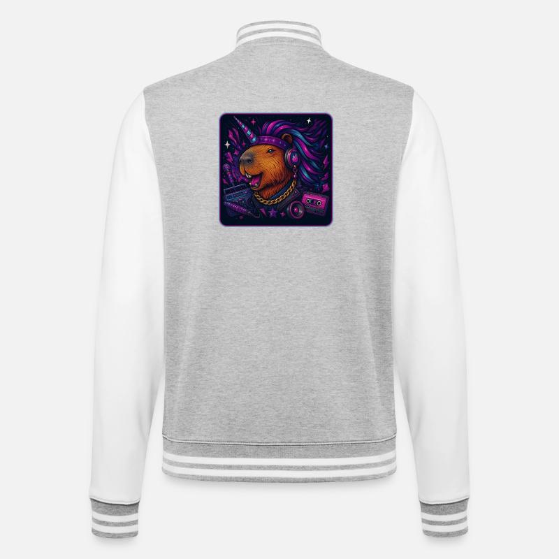 Capybara Einhorn Retro DJ - College-Sweatjacke - Grau meliert/Weiß