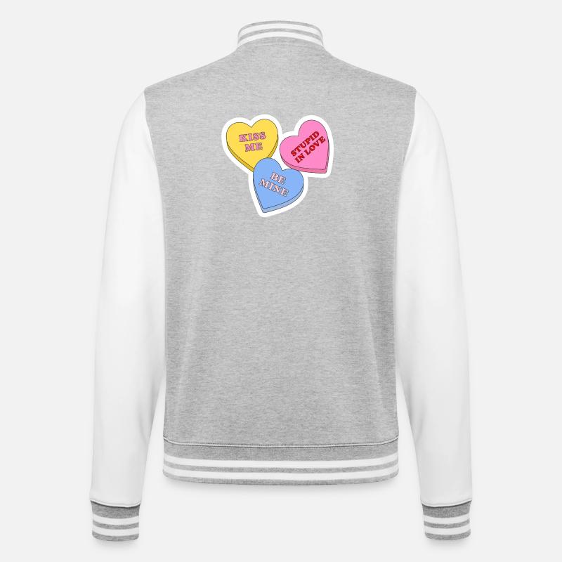 Candy-Hearts-Design - College-Sweatjacke - Grau meliert/Weiß