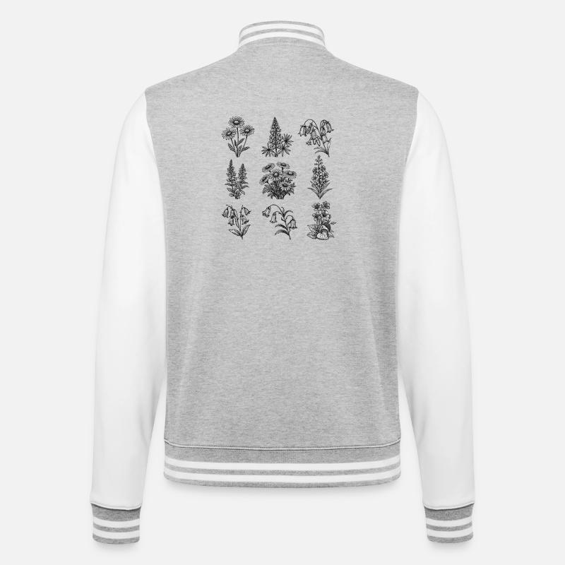 Night Blossom Botanical Pattern - College Sweat Jacket - heather grey/white