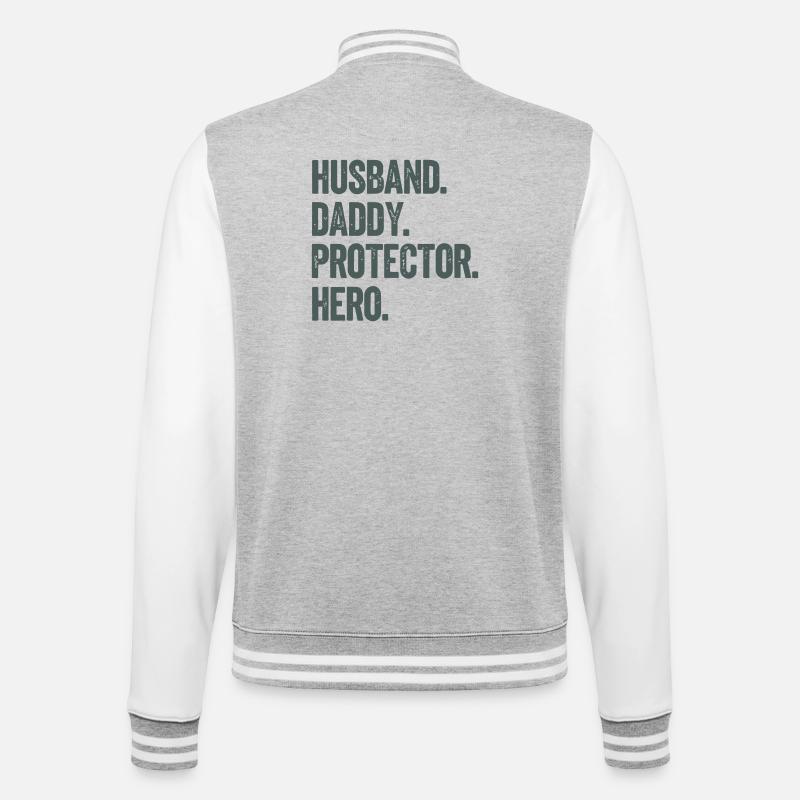Husband Daddy Protector Hero - College-Sweatjacke - Grau meliert/Weiß