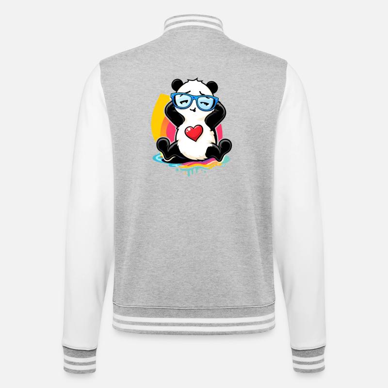 Relaxter Panda mit Sonnenbrille  - College-Sweatjacke - Grau meliert/Weiß