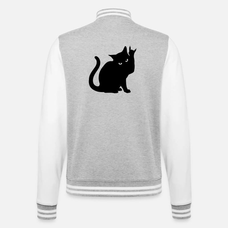 Black Cat – Devil Horns Silhouette - College Sweat Jacket - heather grey/white