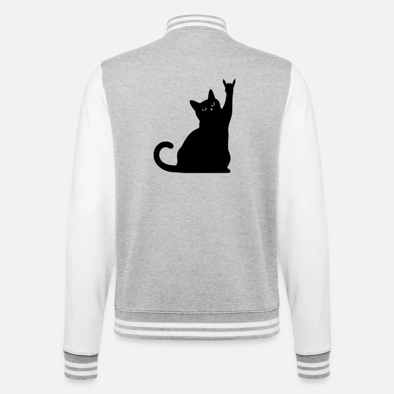 Black Cat – Devil Horns Silhouette - College Sweat Jacket - heather grey/white