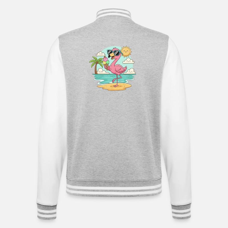 Flamingo am Strand mit Eis & Sonne - College-Sweatjacke - Grau meliert/Weiß