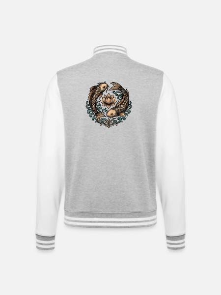 Koi and Lotus Circle Harmony Tattoo - College Sweat Jacket - heather grey/white