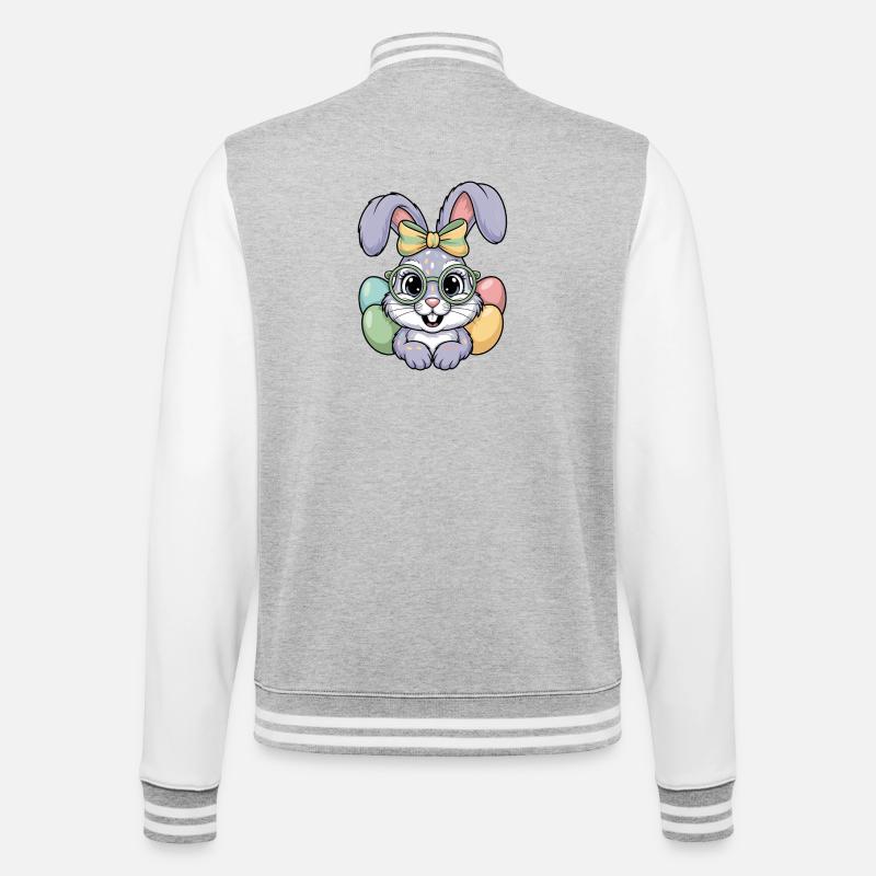 Kawaii Easter Bunny with Glasses - College Sweat Jacket - heather grey/white