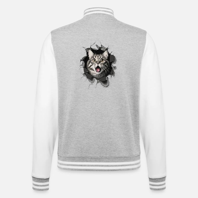 Cat Scared Wall Breakthrough Cracks - College Sweat Jacket - heather grey/white