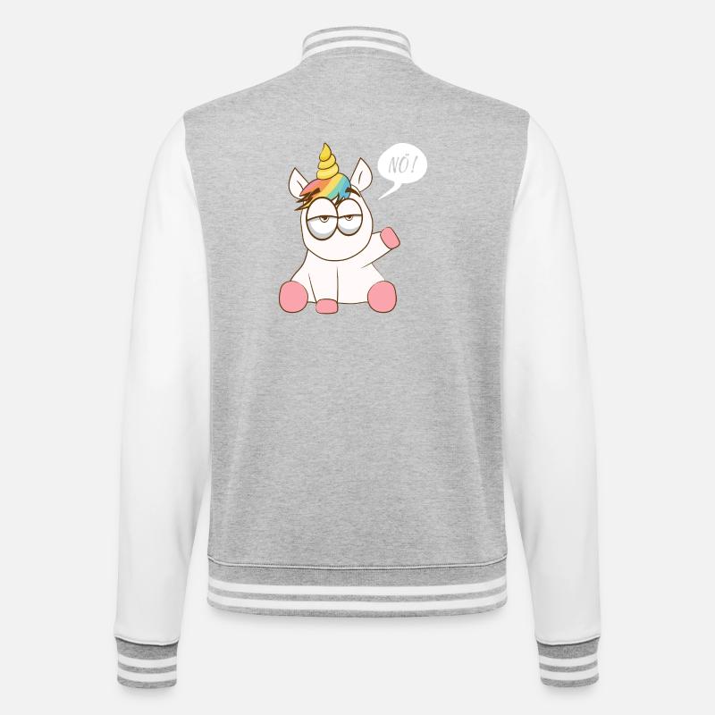 Regenbogen-Einhorn mit murrendem Charme - College-Sweatjacke - Grau meliert/Weiß