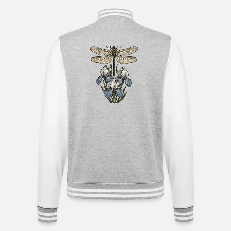 Libelle über Irisblüten - College-Sweatjacke - Grau meliert/Weiß