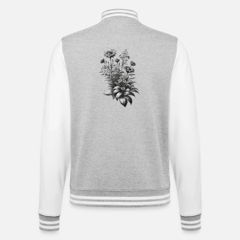 Graue Botanische Blumenbouquet Illustration - College-Sweatjacke - Grau meliert/Weiß