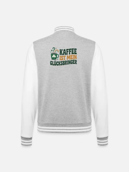 Kaffee ist mein Glücksbringer - College-Sweatjacke - Grau meliert/Weiß
