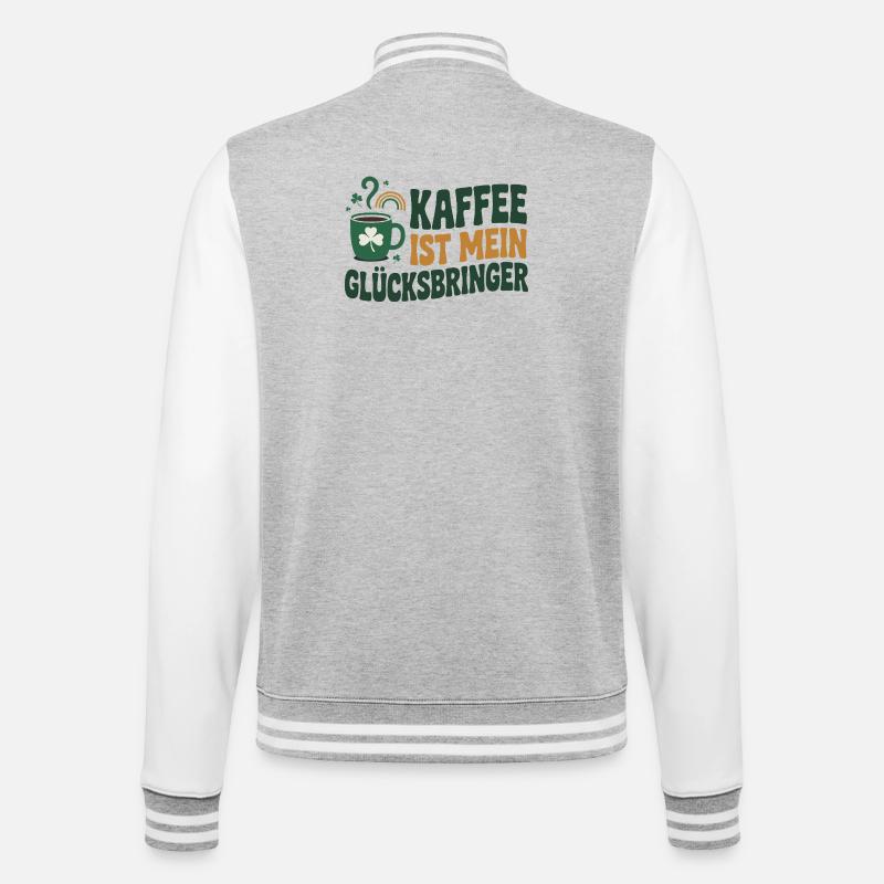 Le café est mon porte-bonheur - Veste Teddy - gris chiné / blanc
