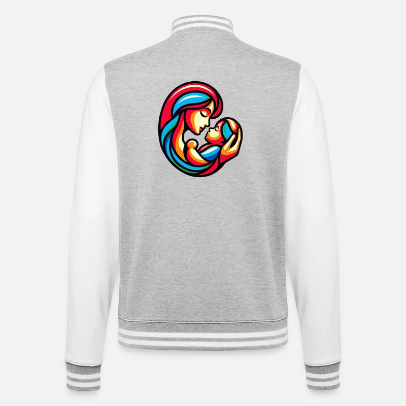 Bunte Mutter-Kind-Harmonie - College-Sweatjacke - Grau meliert/Weiß