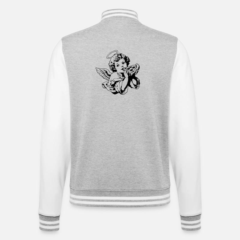 Pizza Engel – Cherub mit Pizzastück - College-Sweatjacke - Grau meliert/Weiß